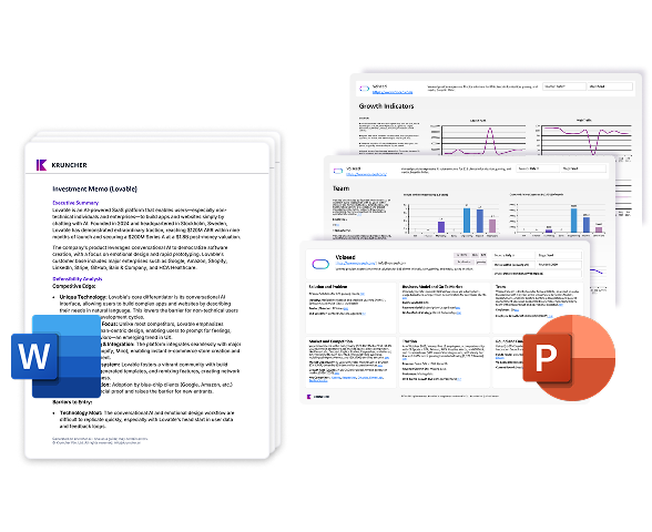 An investment memo in Word and a company report exported to PowerPoint